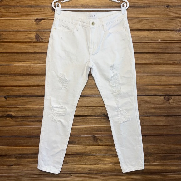 Frame Denim Denim - FRAME Le Garcon Jeans Womens Size 26 White Denim Distressed Mid Rise NEW